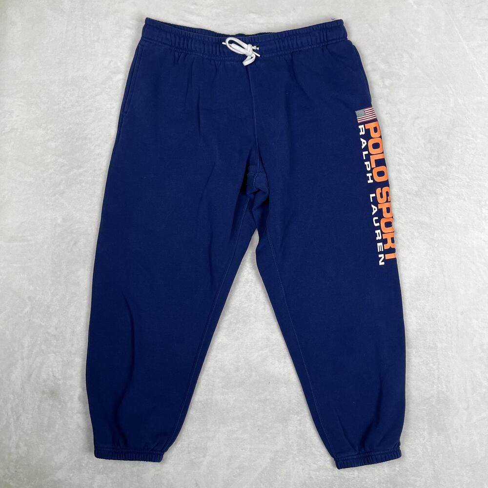 Polo Sport Ralph Lauren Sweatpants Womens XL Blue Fleece Joggers Flag Logo